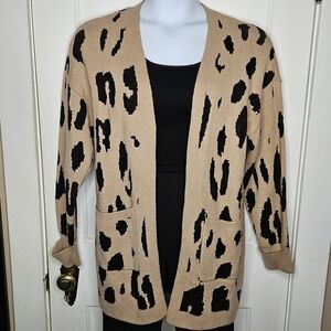 Zesica Leopard Print Women's Long Cardigan Sweater - Size Large